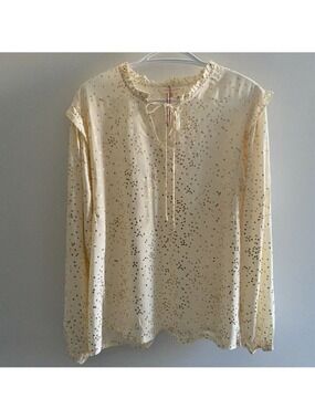 Solitaire Fashion Long Sleeve Blouse Top with Gold Stars Print Size XL